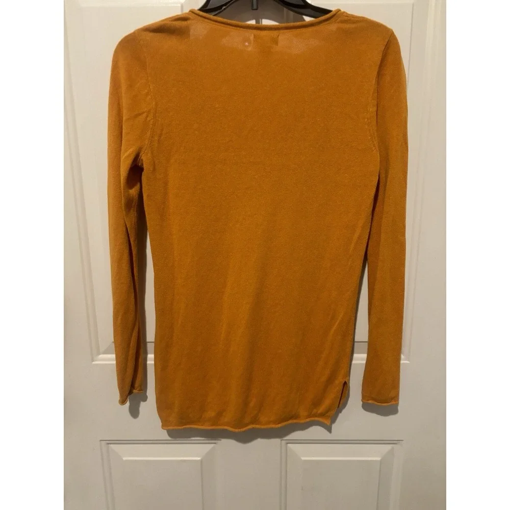 J Crew Sweater Linen Amber Yellow  Tunic Blend‎ Rolled V Neck Long Sleeve XS